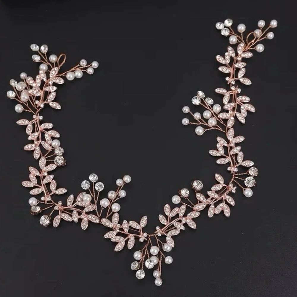 Vintage Rhinestones Pearl Crystal‎ Large Headband Hair Vine Bridal Flower